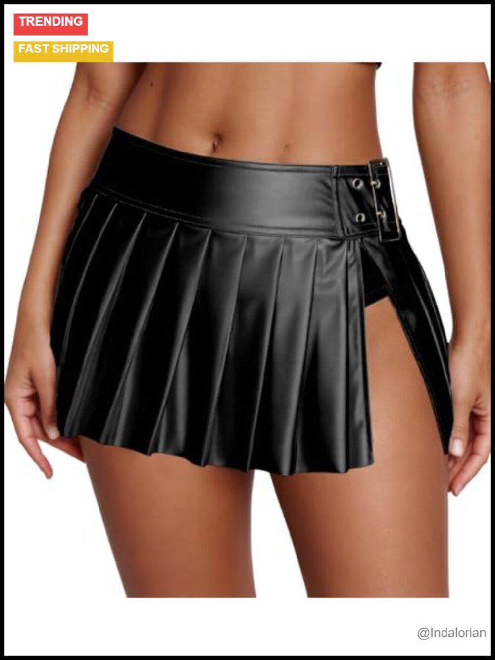 Faux Leather Pleated Mini Skirt Built in Panties Low Rise Slit Clubwear